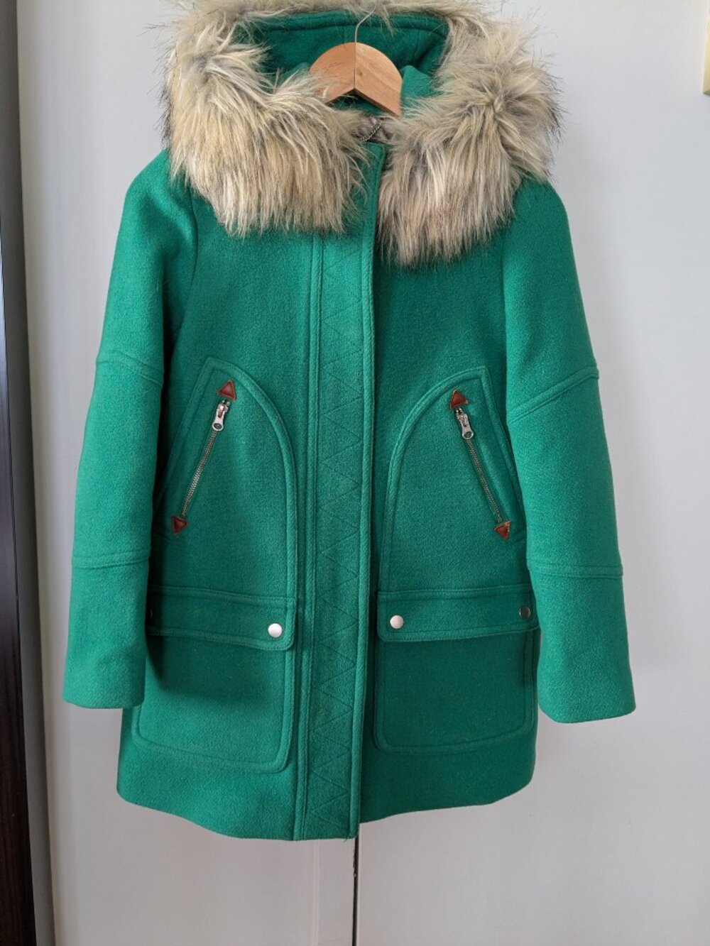 J.Crew Chateau Parka Stadium Cloth Wool Removable Hood Emerald Green Heather 0P